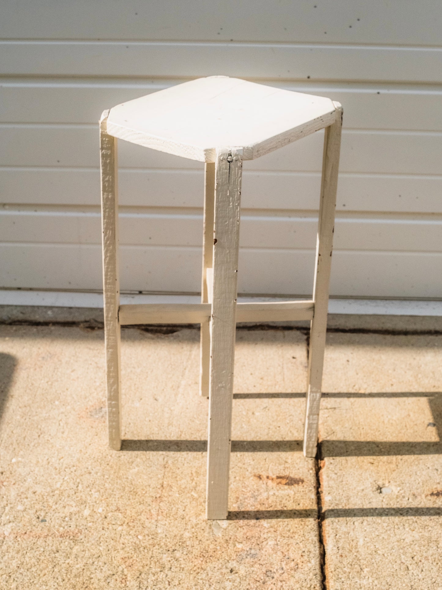 Early 1900s Primitive White Wooden Pedestal Table