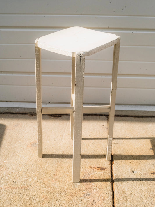 Early 1900s Primitive White Wooden Pedestal Table
