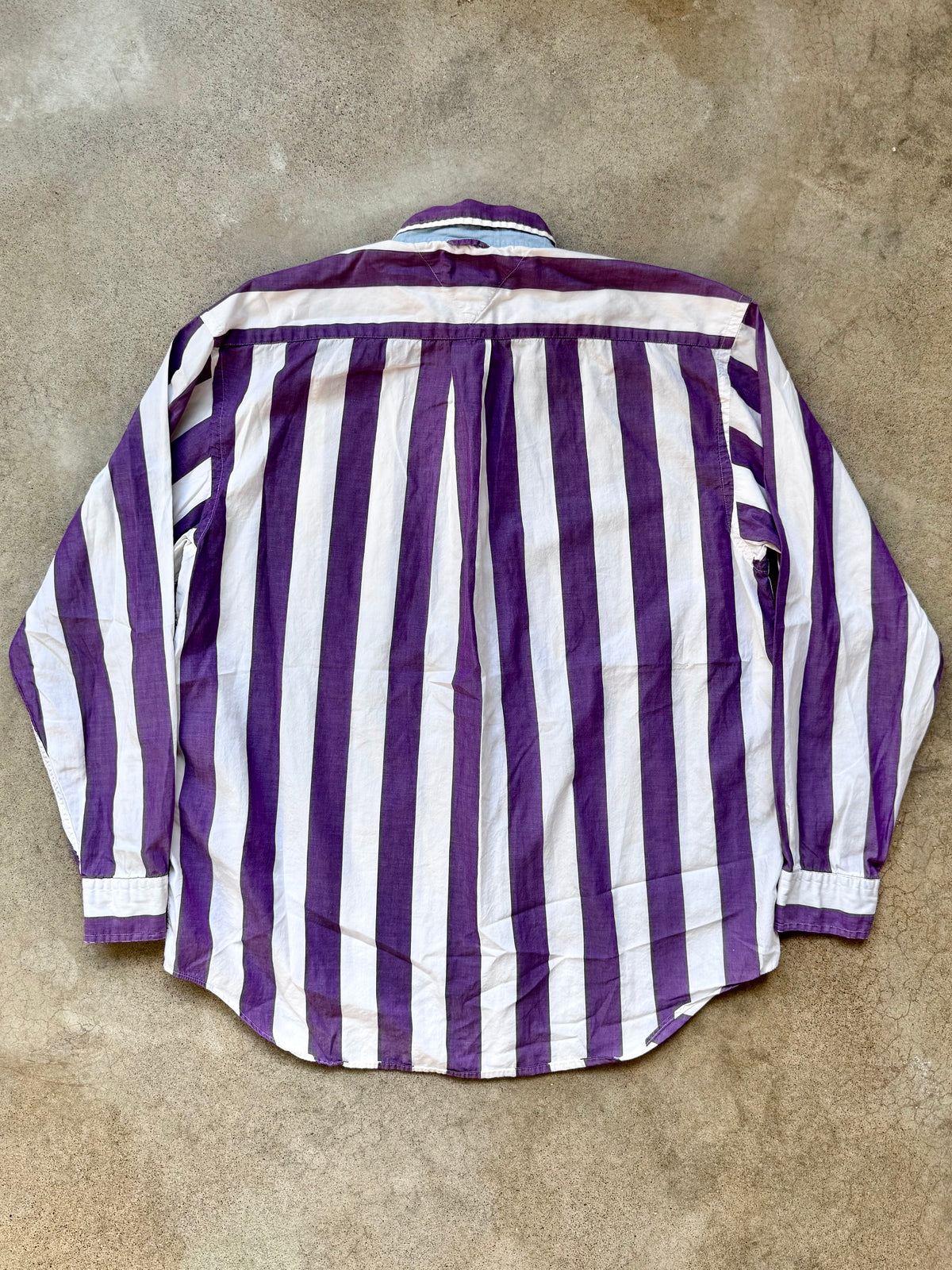 Vintage 1990s Tommy Hilfiger Purple Striped Button Down Shirt | Large