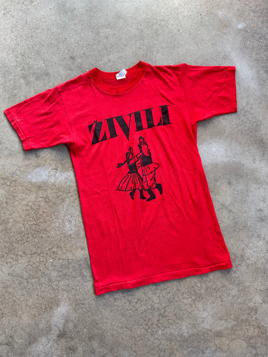 Vintage 1980s "Zivili" Croatian Toast to Life Red Graphic Tee | Small