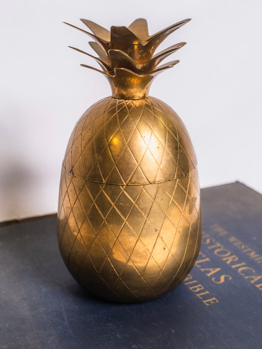 Vintage 1950s Solid Brass Pineapple Canister
