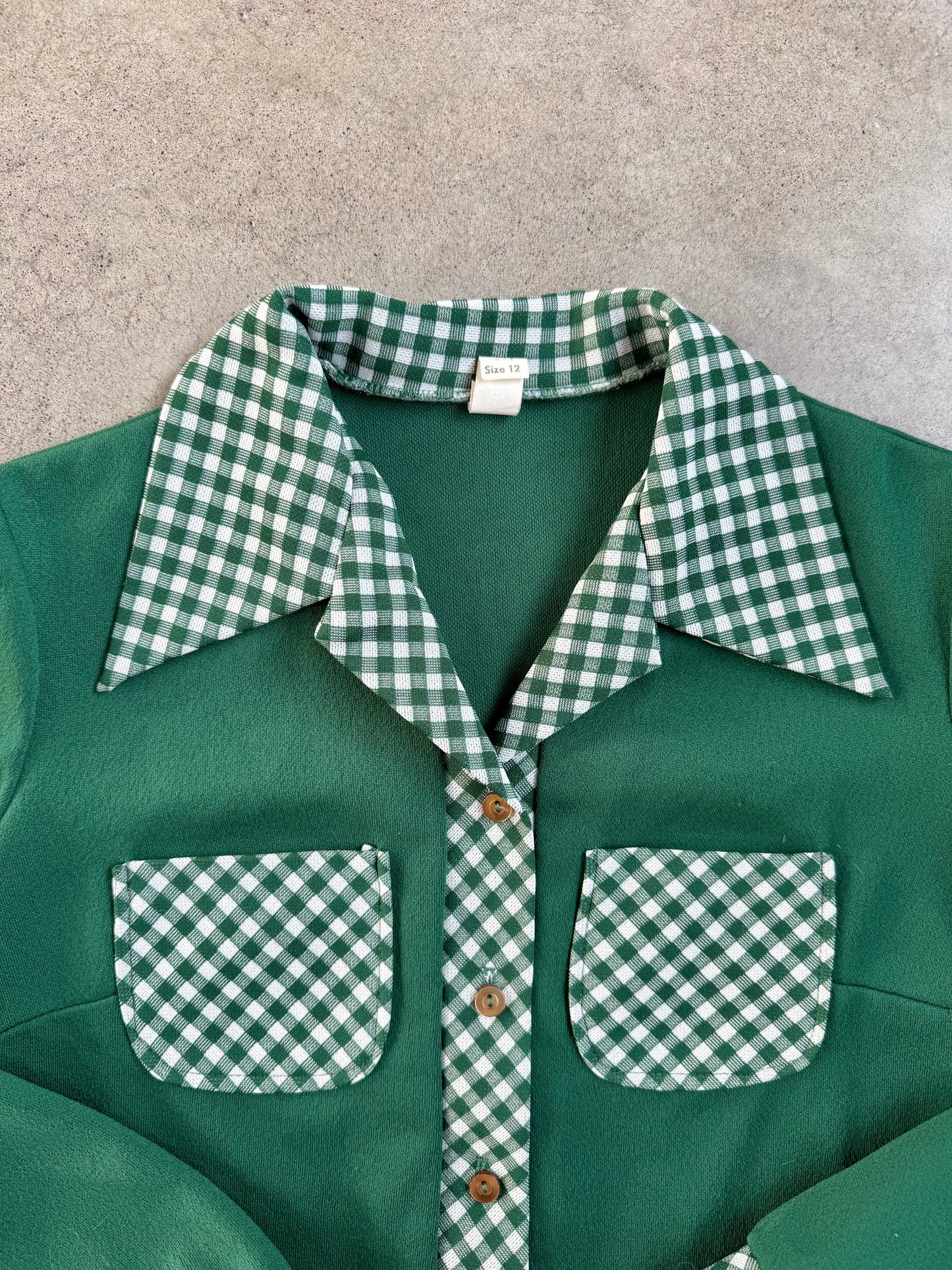 Vintage 1970s Green Gingham Two-Piece Polyester Suit | S/M