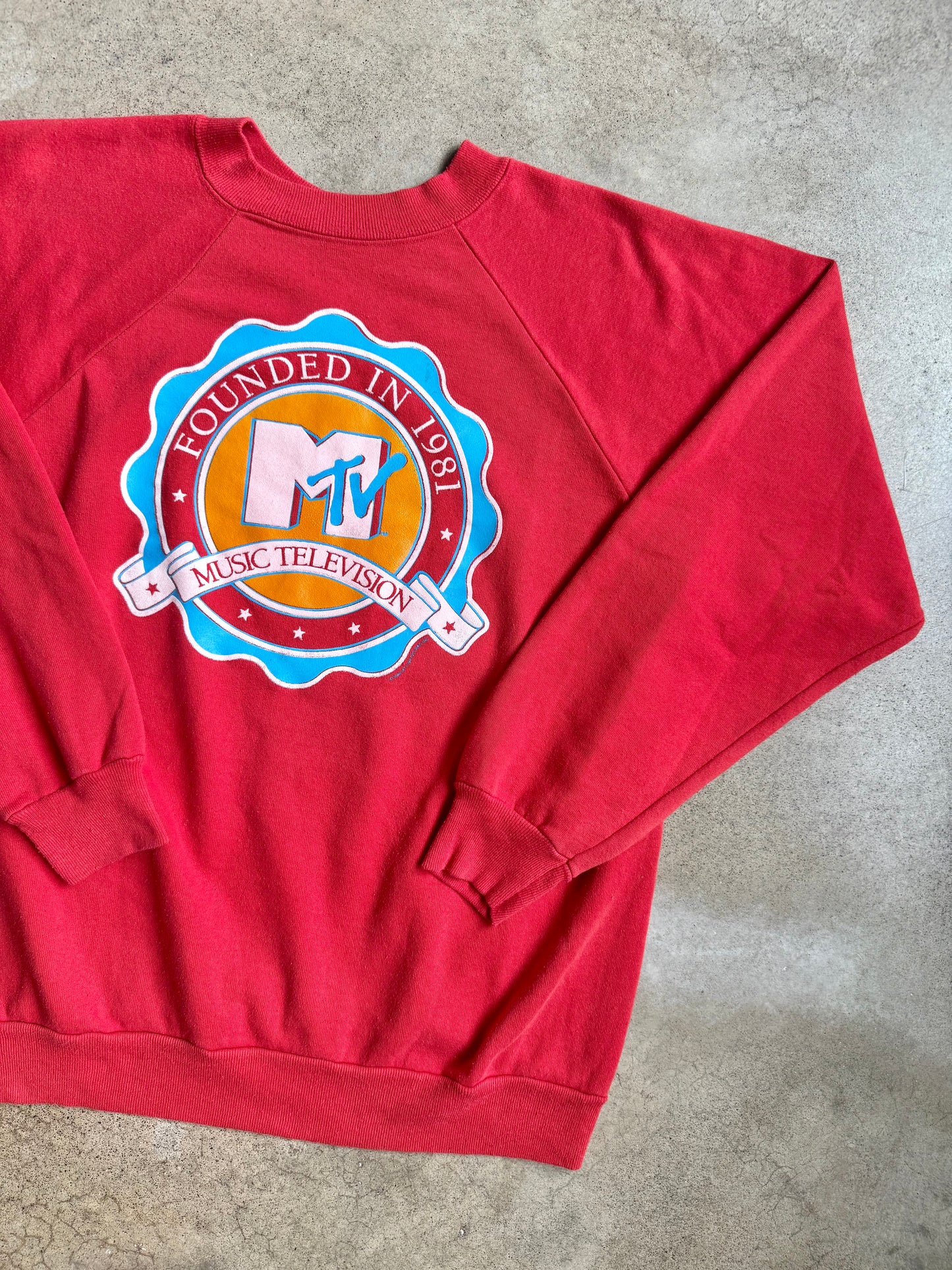 Vintage 1980s MTV Graphic Red Raglan Sweatshirt | XL