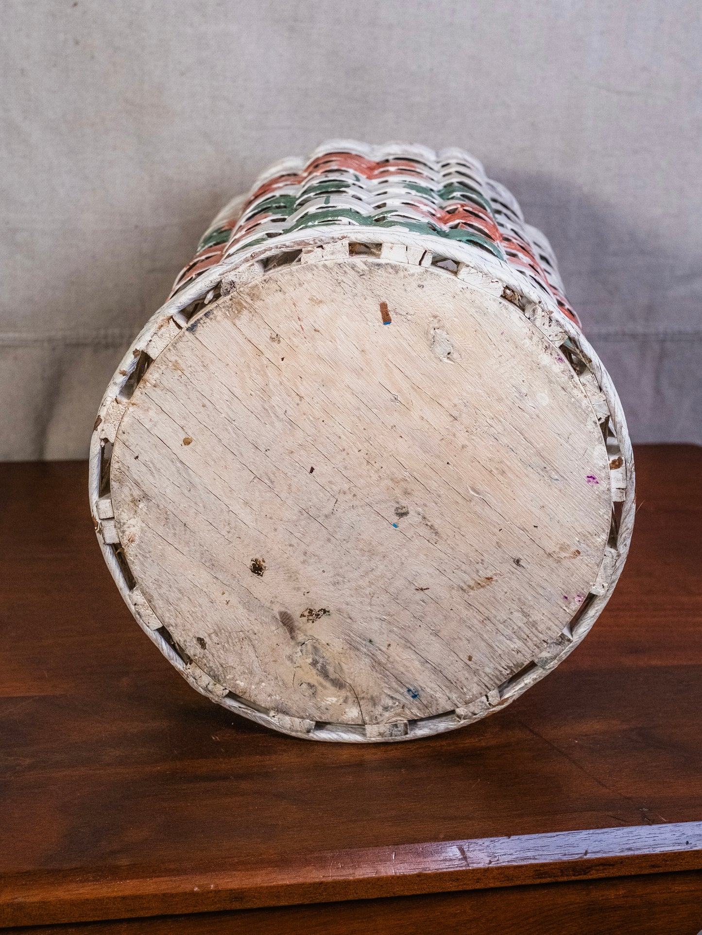 Vintage Floral Painted Splint Woven Waste Basket