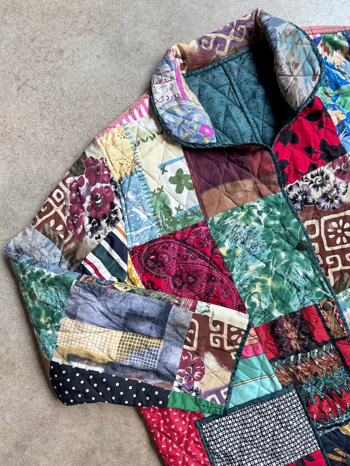 Vintage 1990s 220 Hickory Reversible Quilted Patchwork Silk Jacket | XL