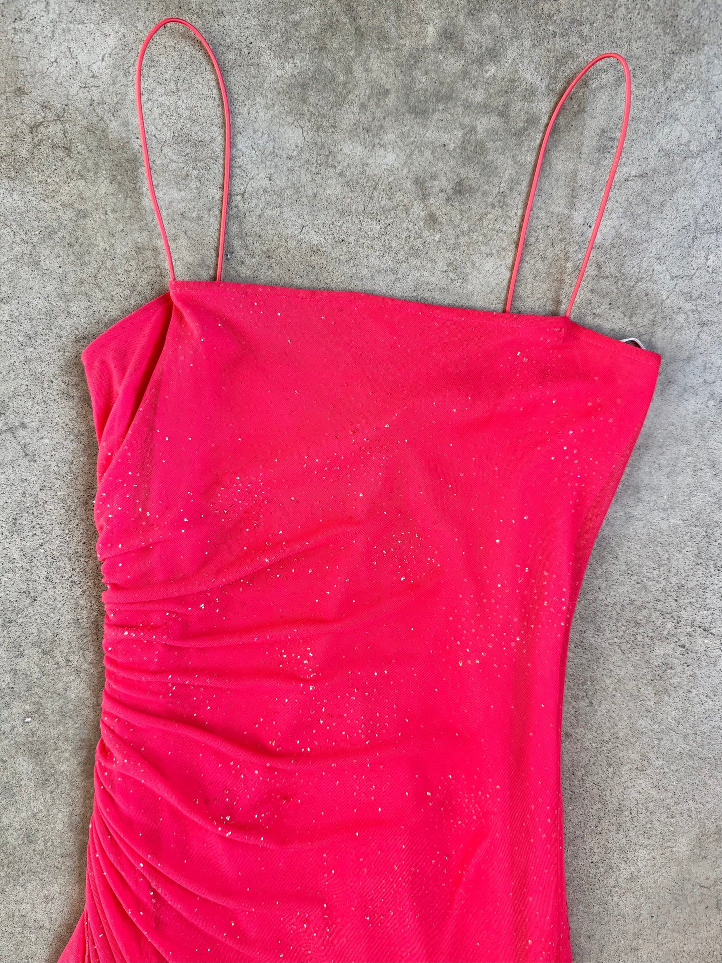 Vintage 1990s City Triangles Pink Sparkle Ruched Full-Length Formal Dress | Small