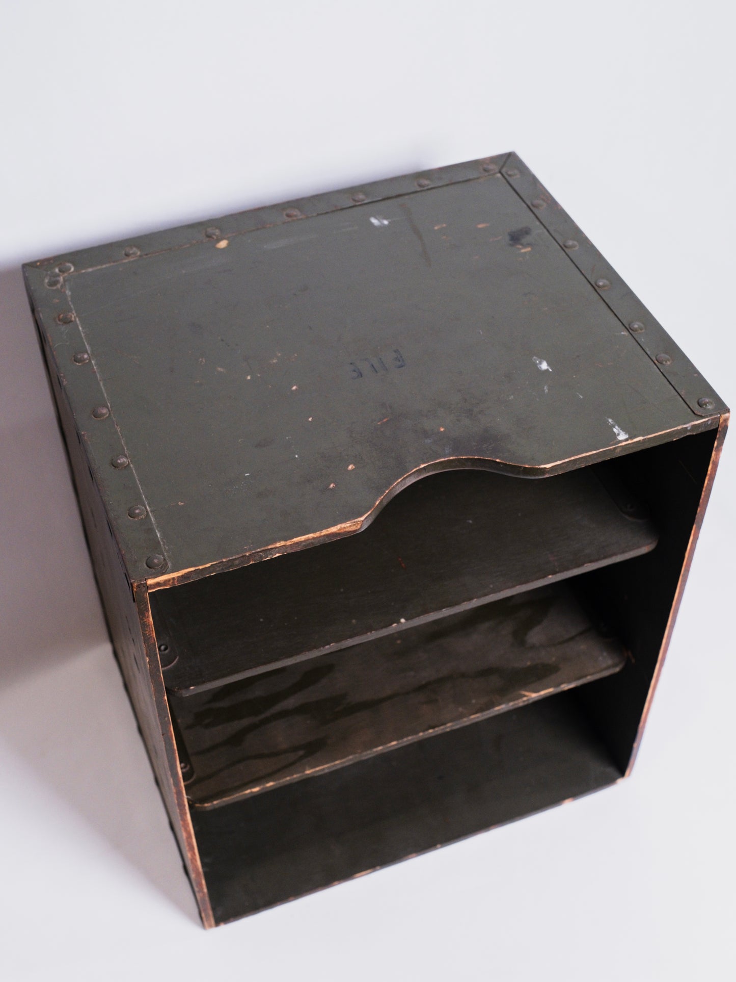 Vintage 1940s Military Wooden 3-Tier Filing Box