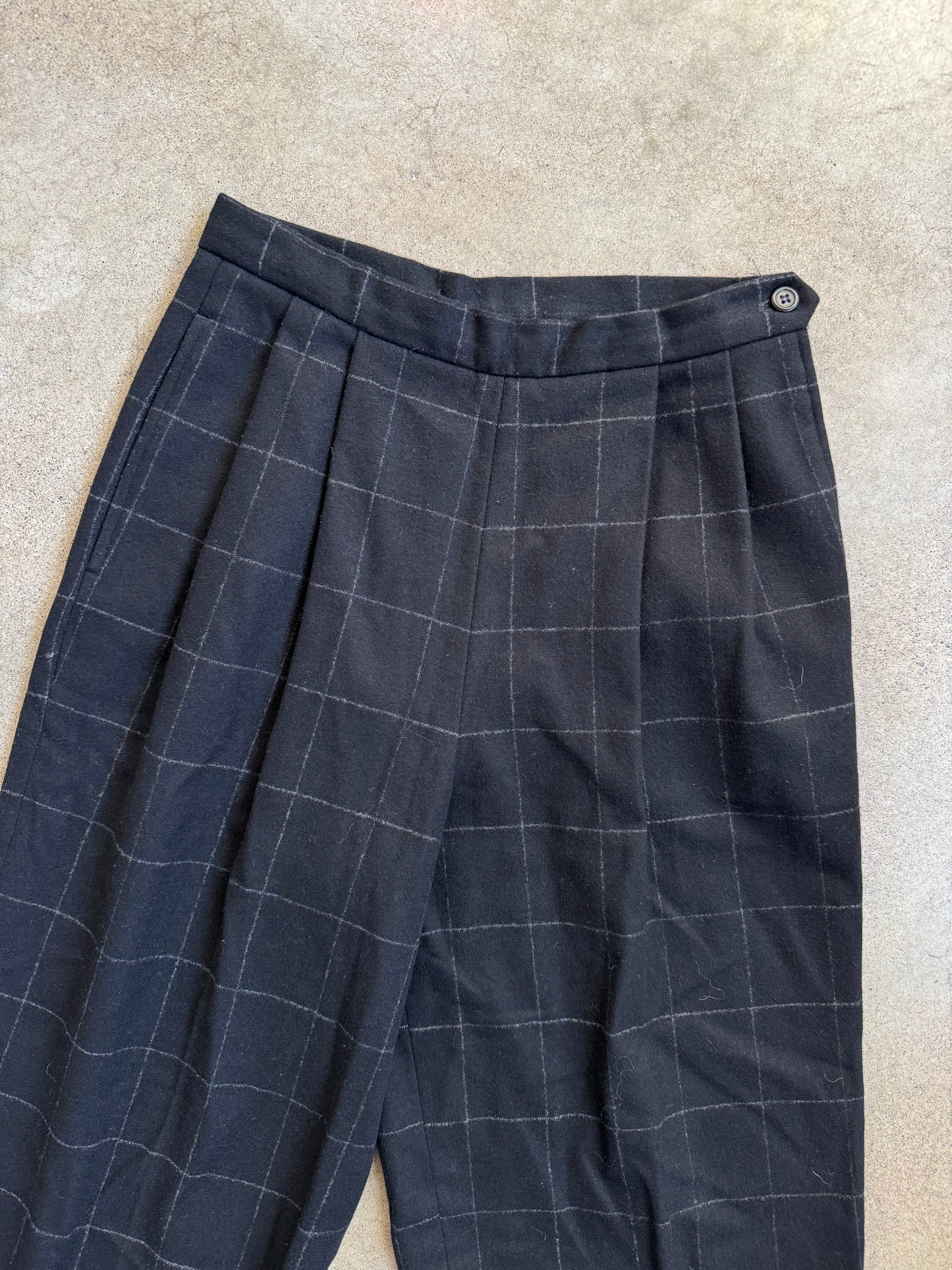 Vintage 1990s Ralph Lauren Black Check Pattern Wool & Cashmere Two-Piece Suit | Women’s 6