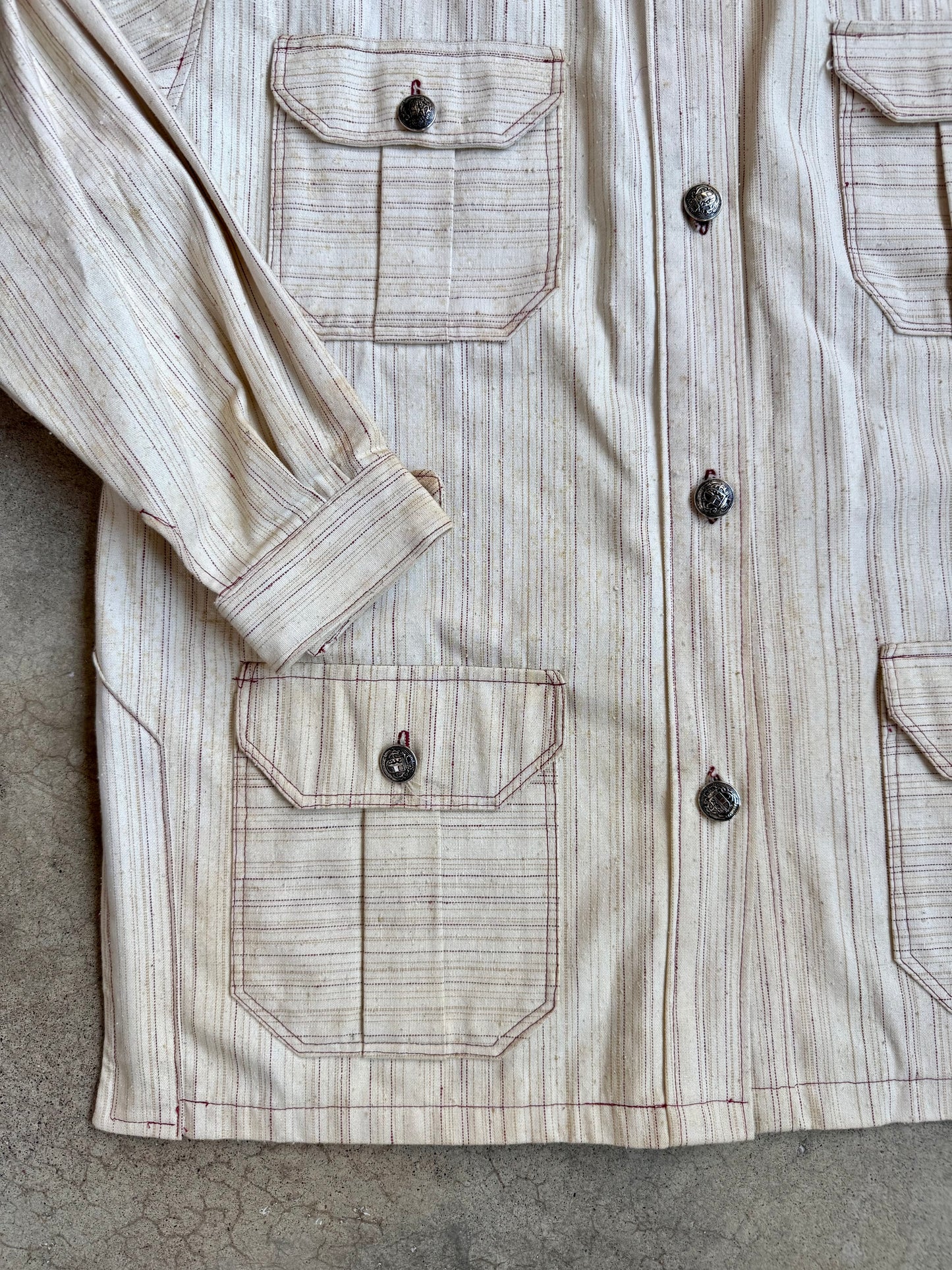 Vintage 1960s/70s Striped Canvas French-Style Safari Jacket | L/XL