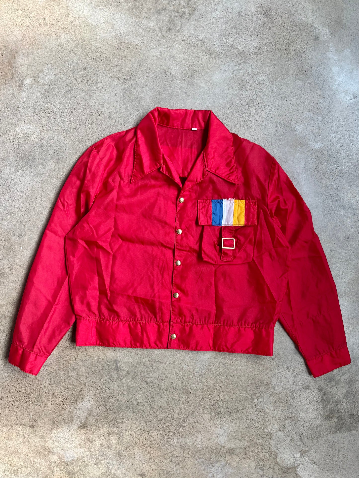 Vintage 1980s Red Multi-Color Stripe Cargo Pocket Windbreaker Jacket | XL