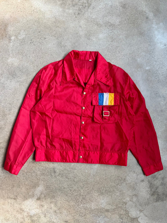 Vintage 1980s Red Multi-Color Stripe Cargo Pocket Windbreaker Jacket | XL