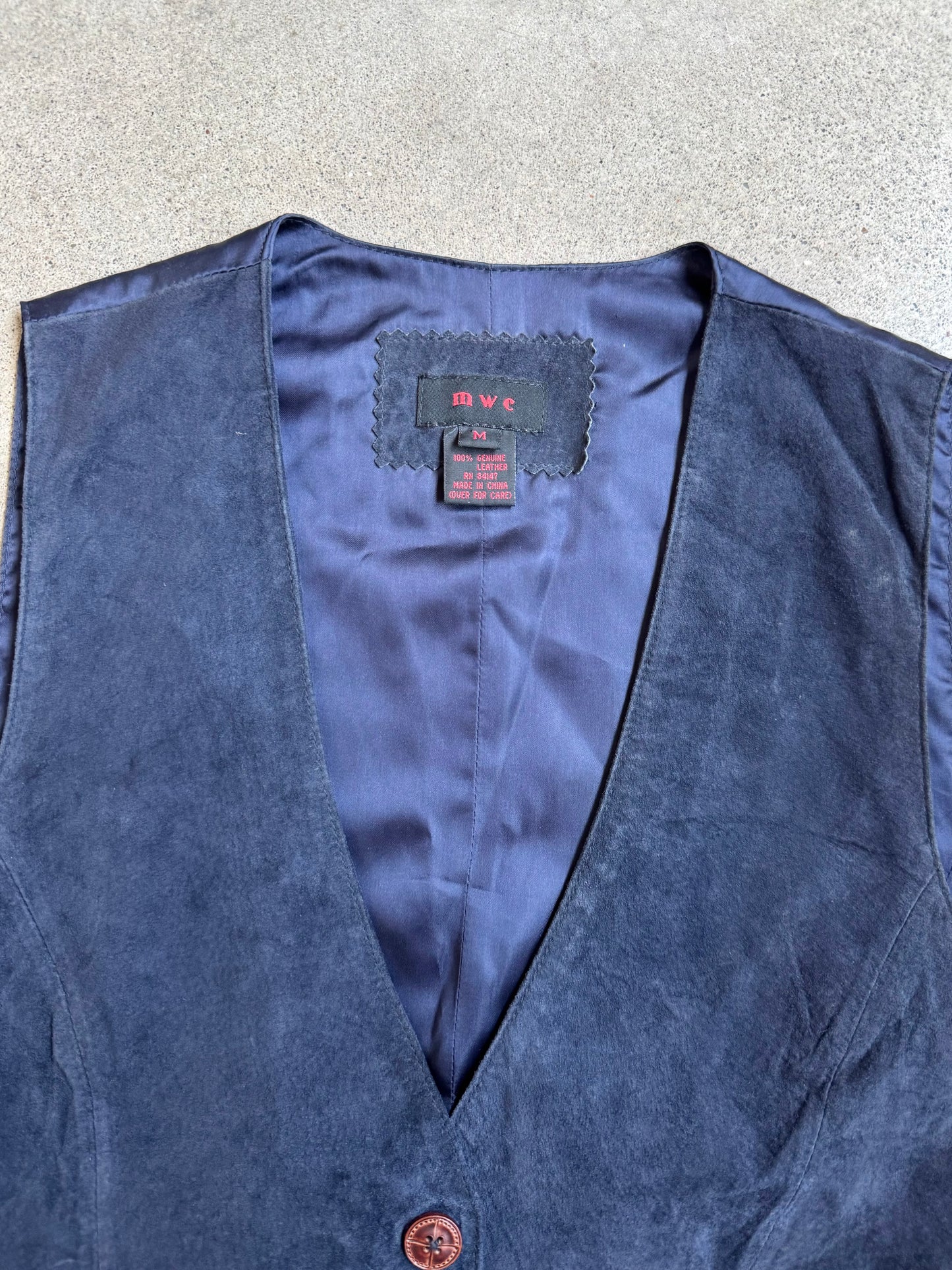 Vintage 1990s Navy Blue Suede Leather Vest | Medium