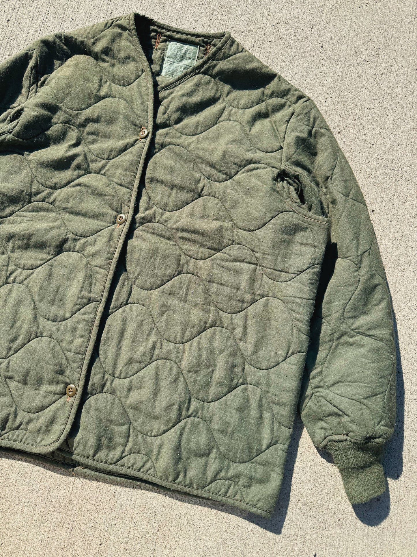 Vintage Military Woolrich Green Quilted Jacket Liner | Large