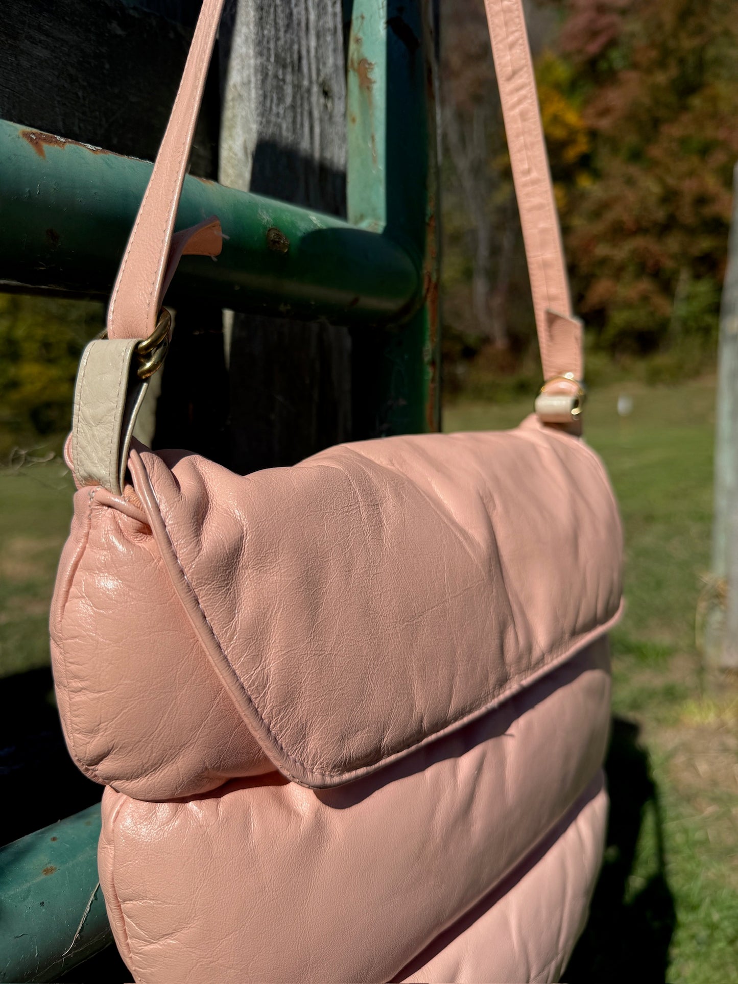 Vintage 1980s Karen NY Pink Quilted Puffer Crossbody Bag