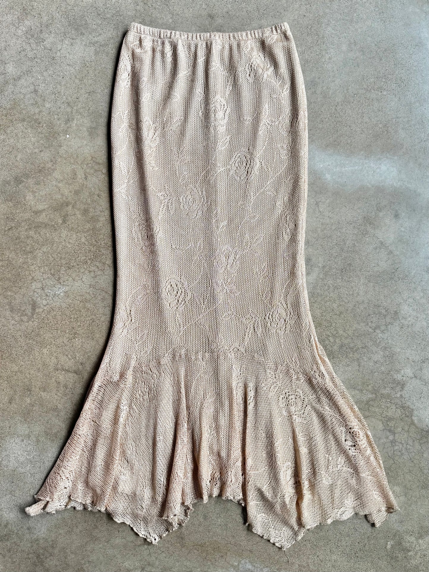 Vintage 1990s Spencer Alexis Gold Metallic Crochet Two-Piece Skirt Set | Small