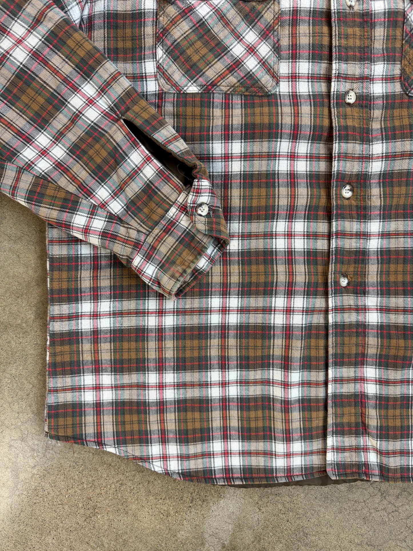 Vintage 1990s St. John’s Bay Brown & Red Plaid Quilt-Lined Cotton Shirt Jacket | XL