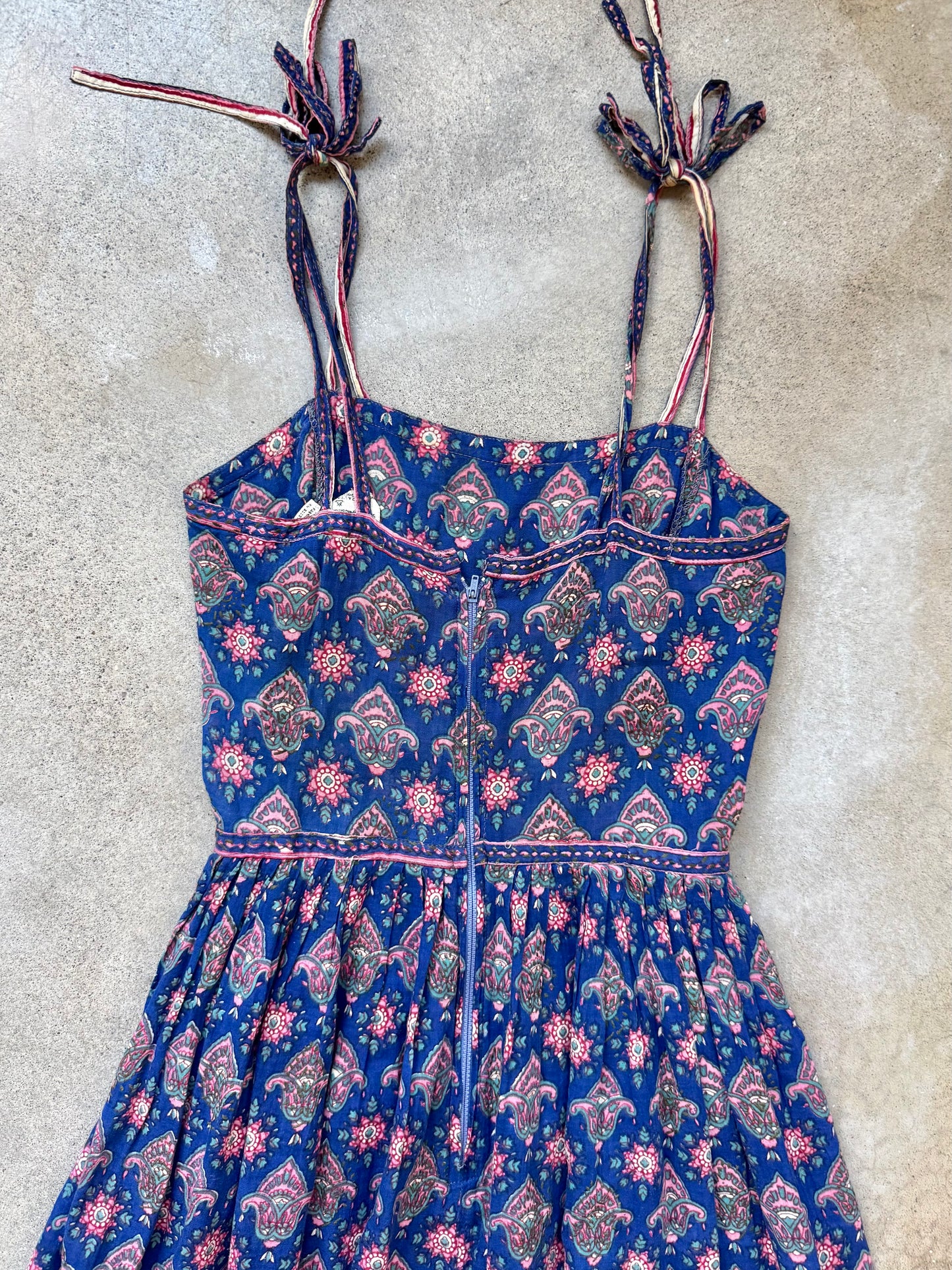 Vintage 1970s Adini Indian Block Print Cotton Gauze Summer Dress | XS