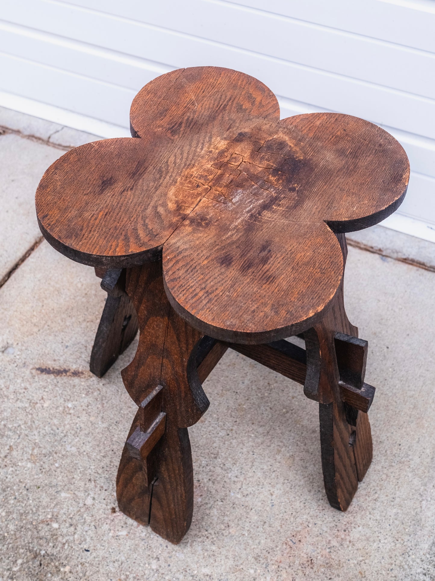 Antique 1920s Arts & Crafts Handmade Clover Shaped Wooden Table