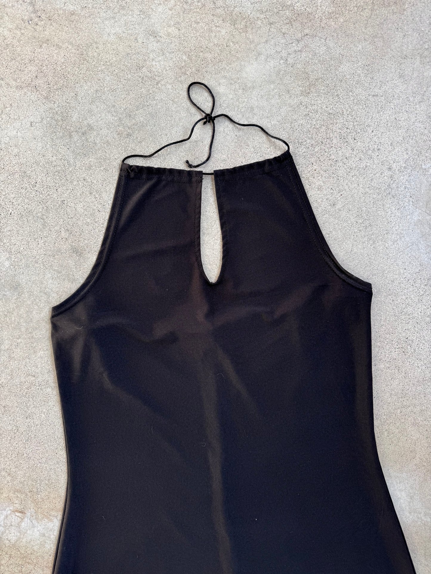 Vintage 1990s Currants Black Slinky Halter Dress | Large