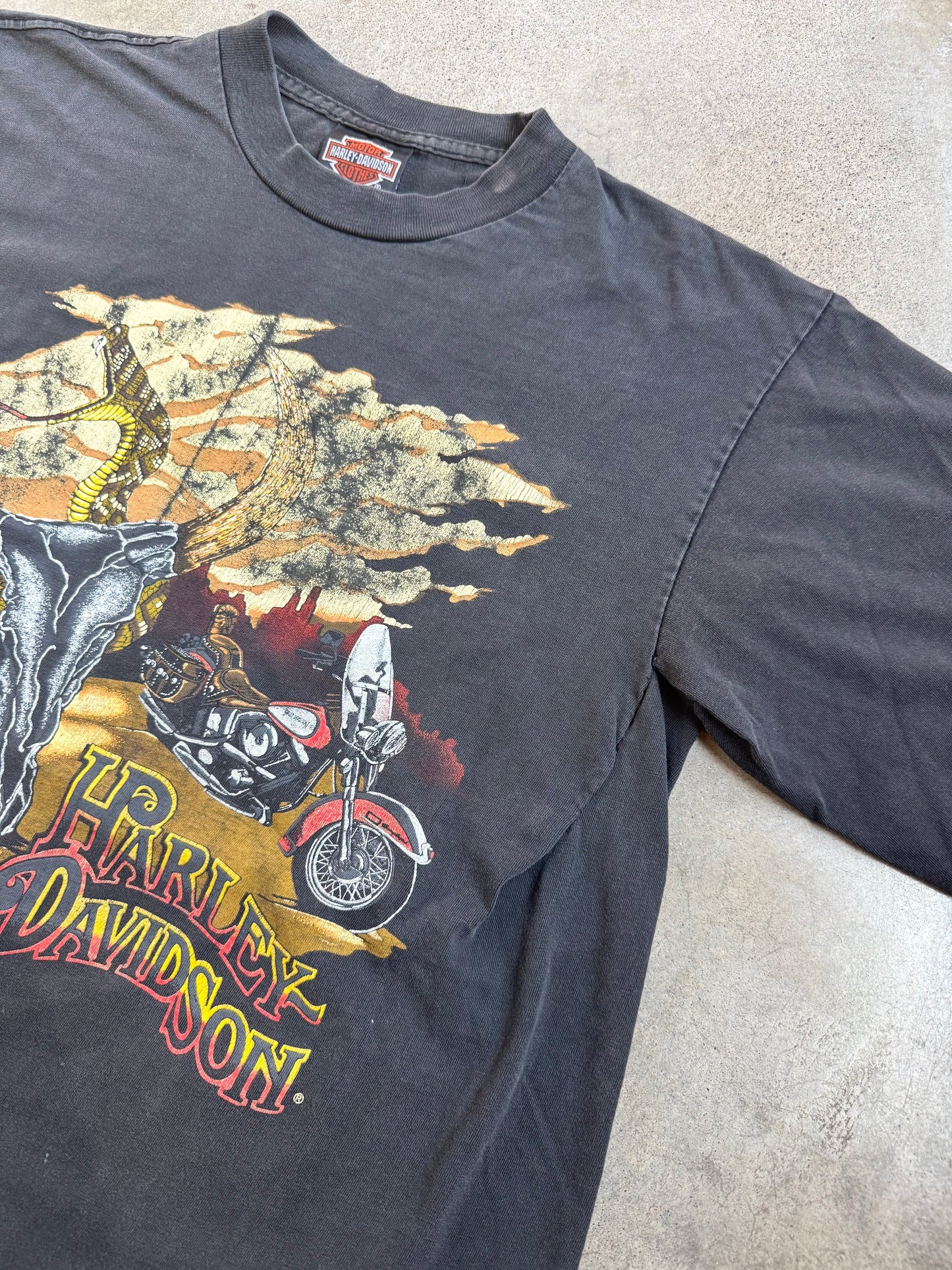 Vintage 1990s Harley Davidson Cow Skull & Rattlesnake Graphic Tee | Large