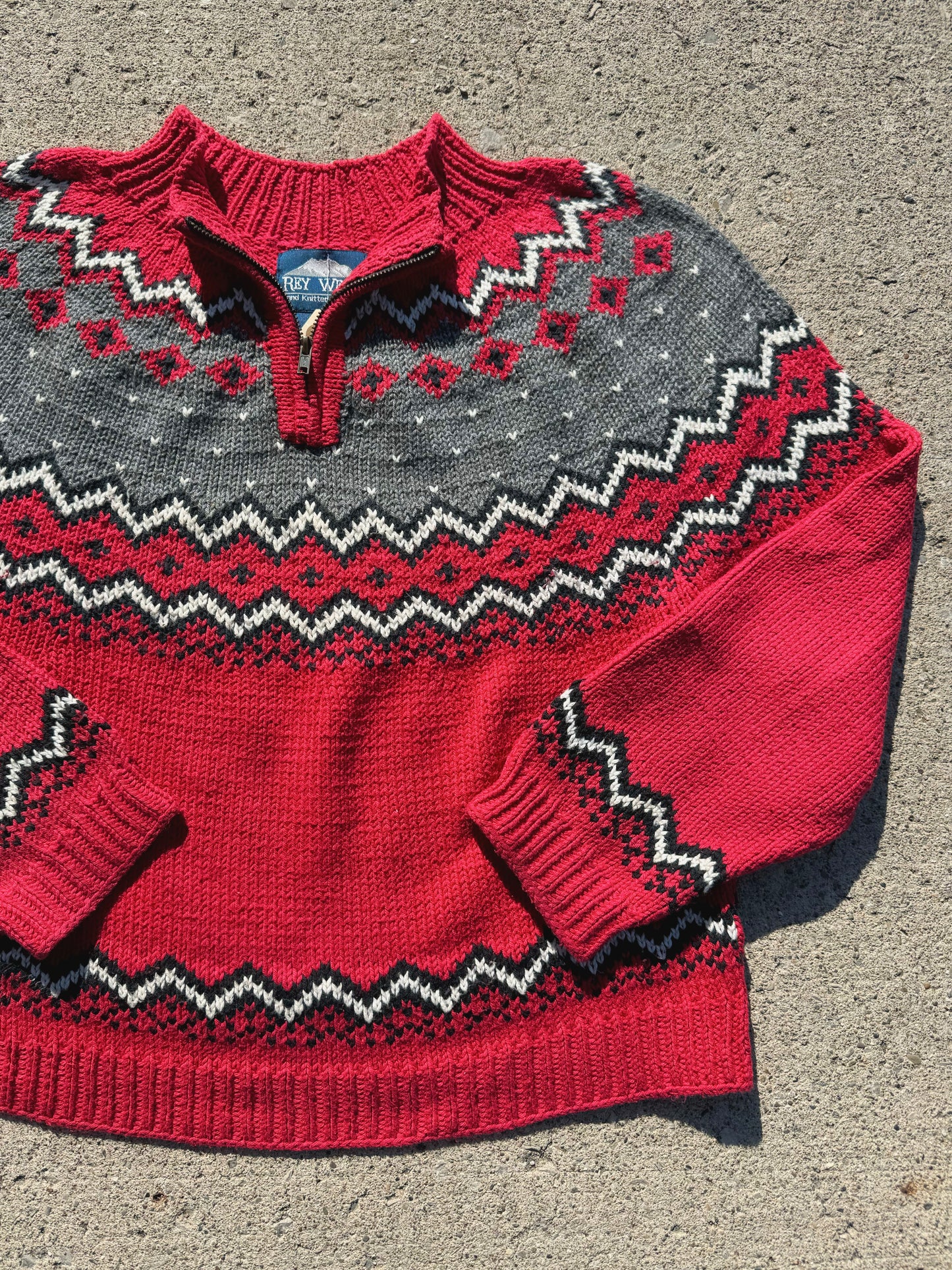 Vintage 1990s Rey Wear Hand Knit Quarter Zip Sweater | Small