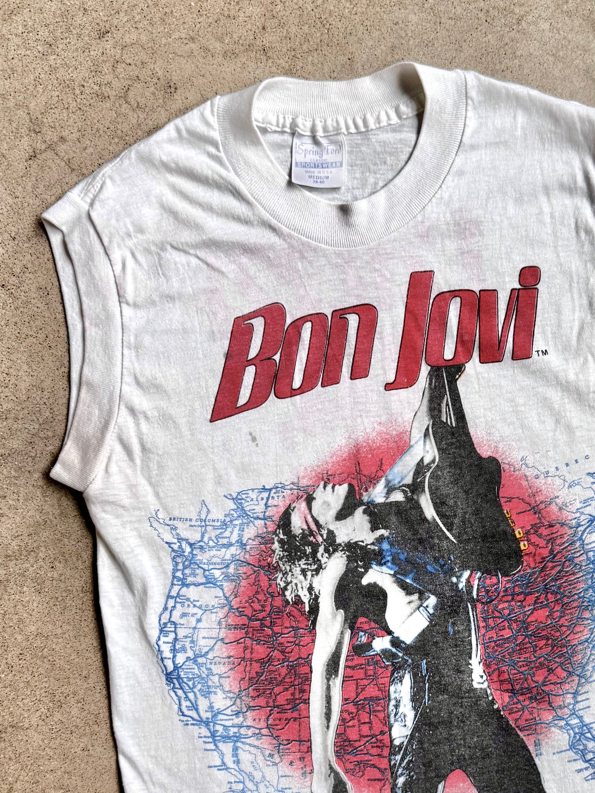 Vintage 1980s Bon Jovi Slippery When Wet Tour Sleeveless Graphic Tee | Medium