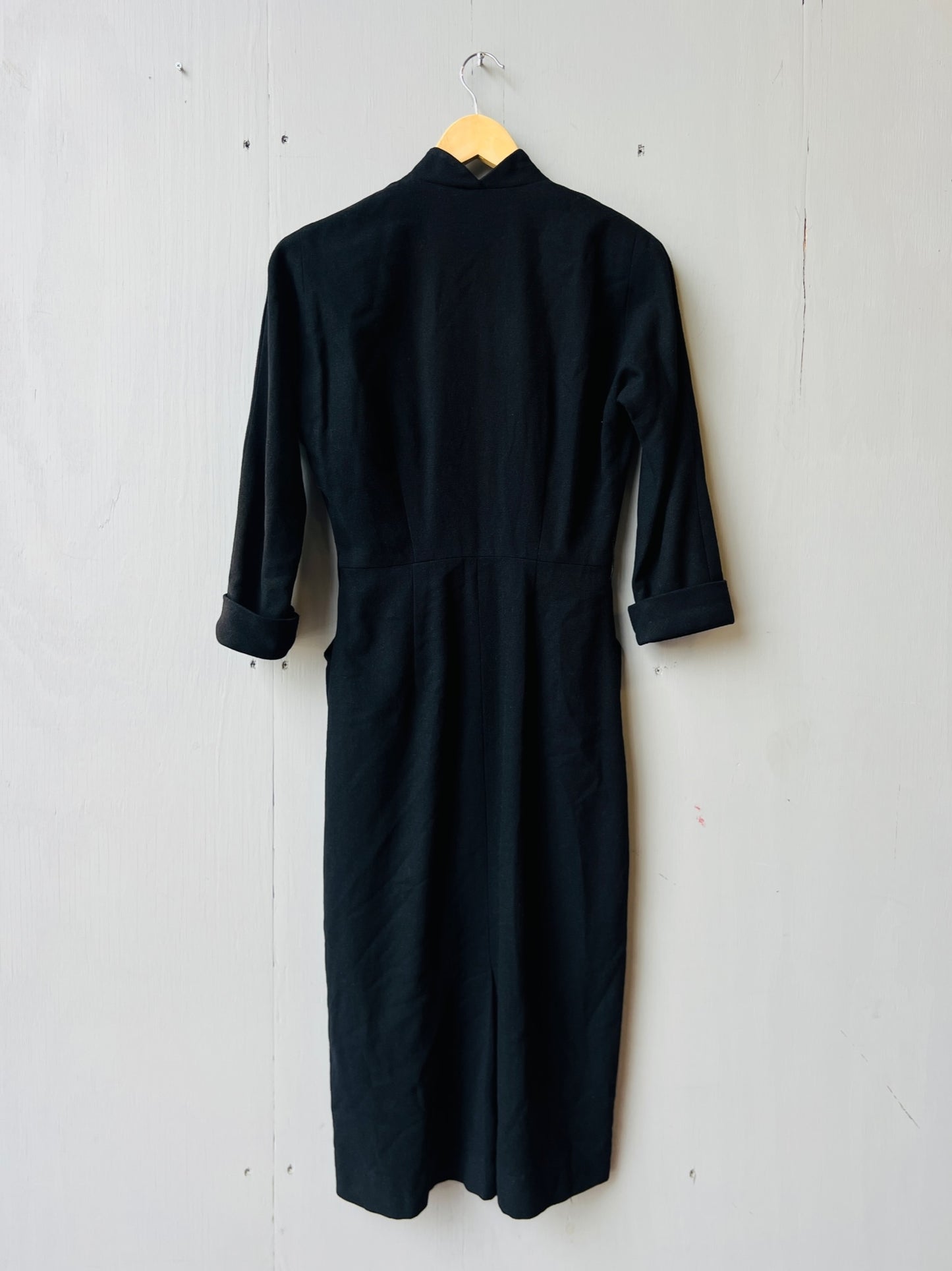 Vintage 1950’s Pomette Black Wool Fitted Cocktail Party Dress | Small