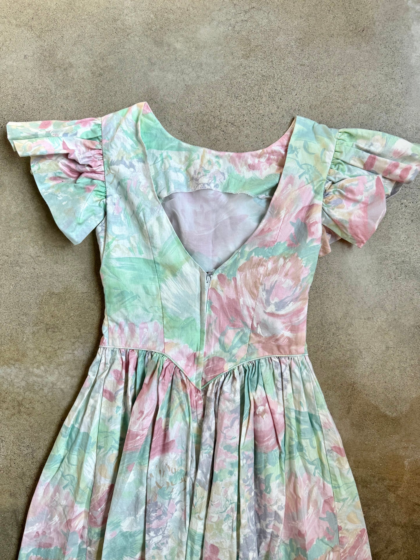 Vintage 1980s JCPenney Pastel Floral Puff Sleeve Formal Dress | Small