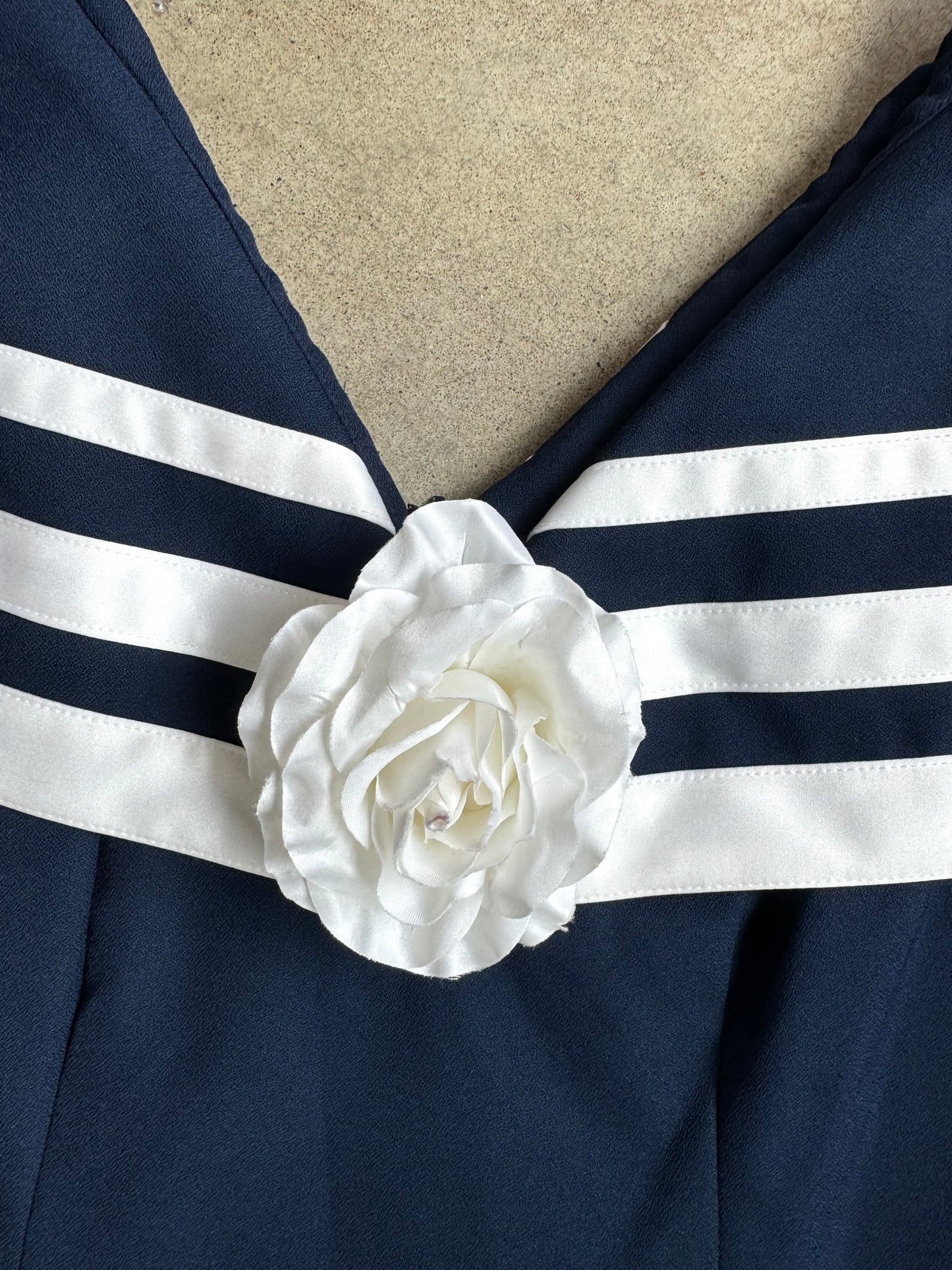 Vintage 1980s Navy Blue Tea-Length Sailor Dress | Medium