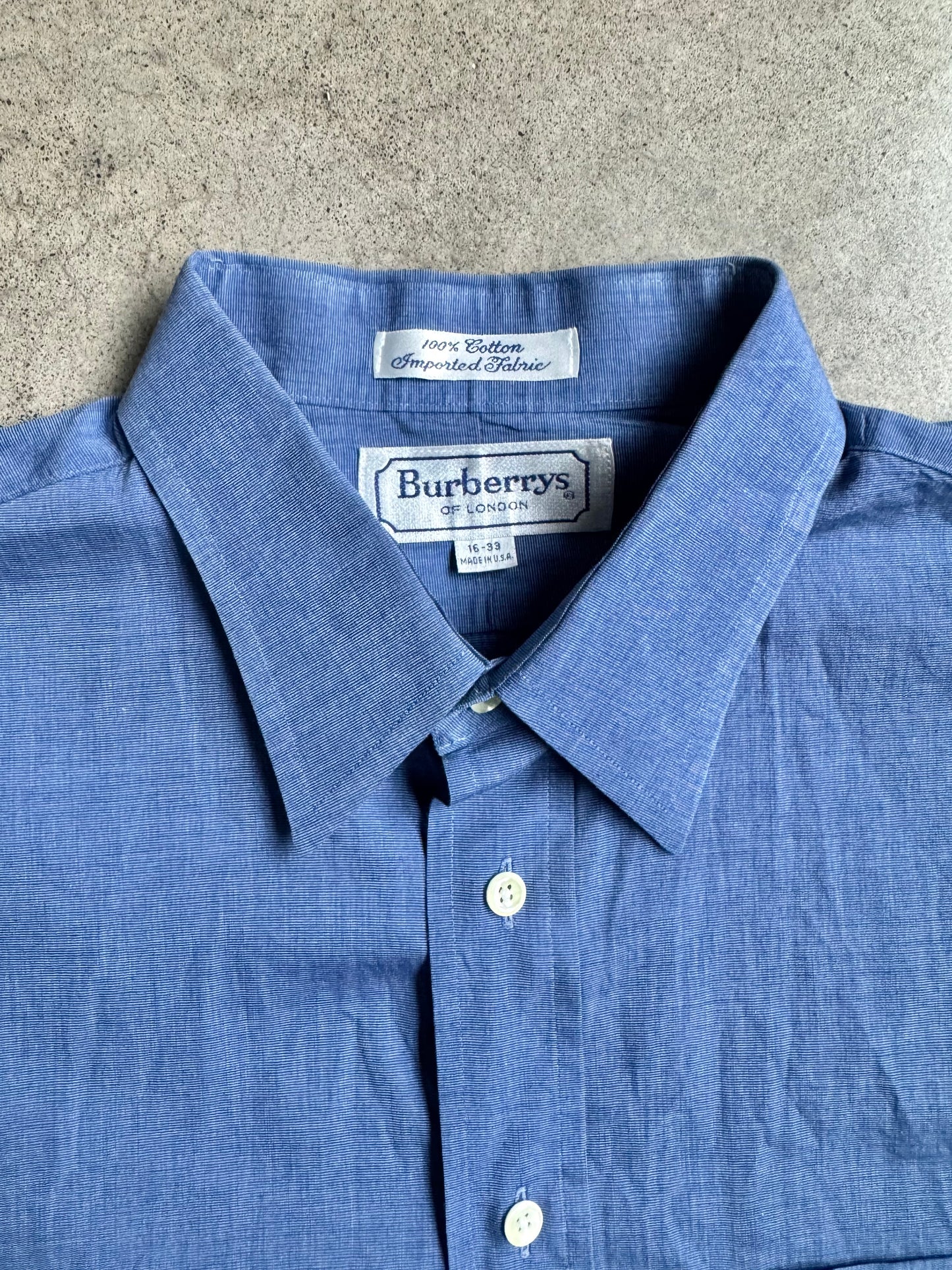 Vintage 1990s Burberrys Blue Cotton Dress Shirt | 16-33