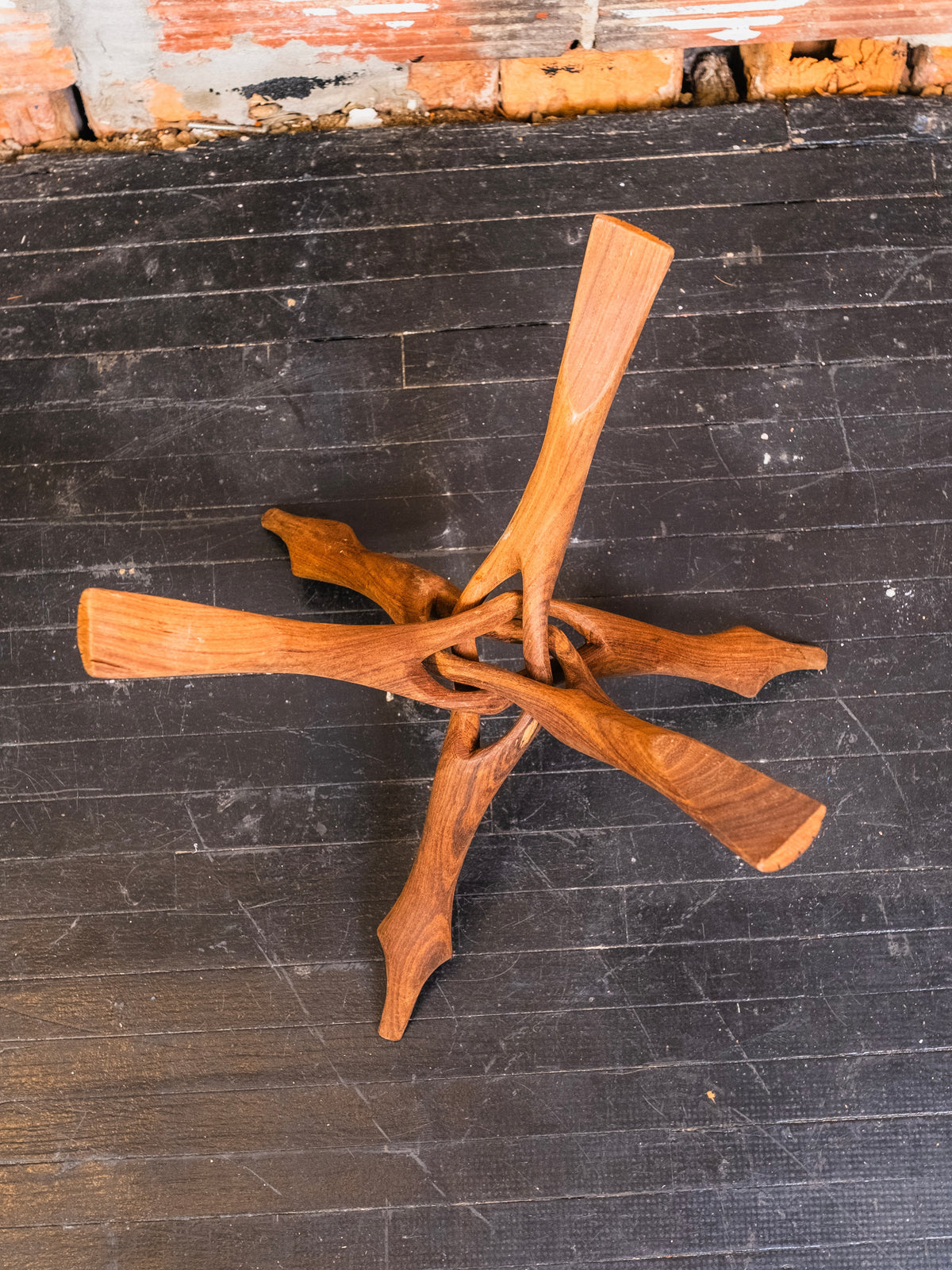 Vintage Hand-Carved Wood Interlocking Tripod Display Stand