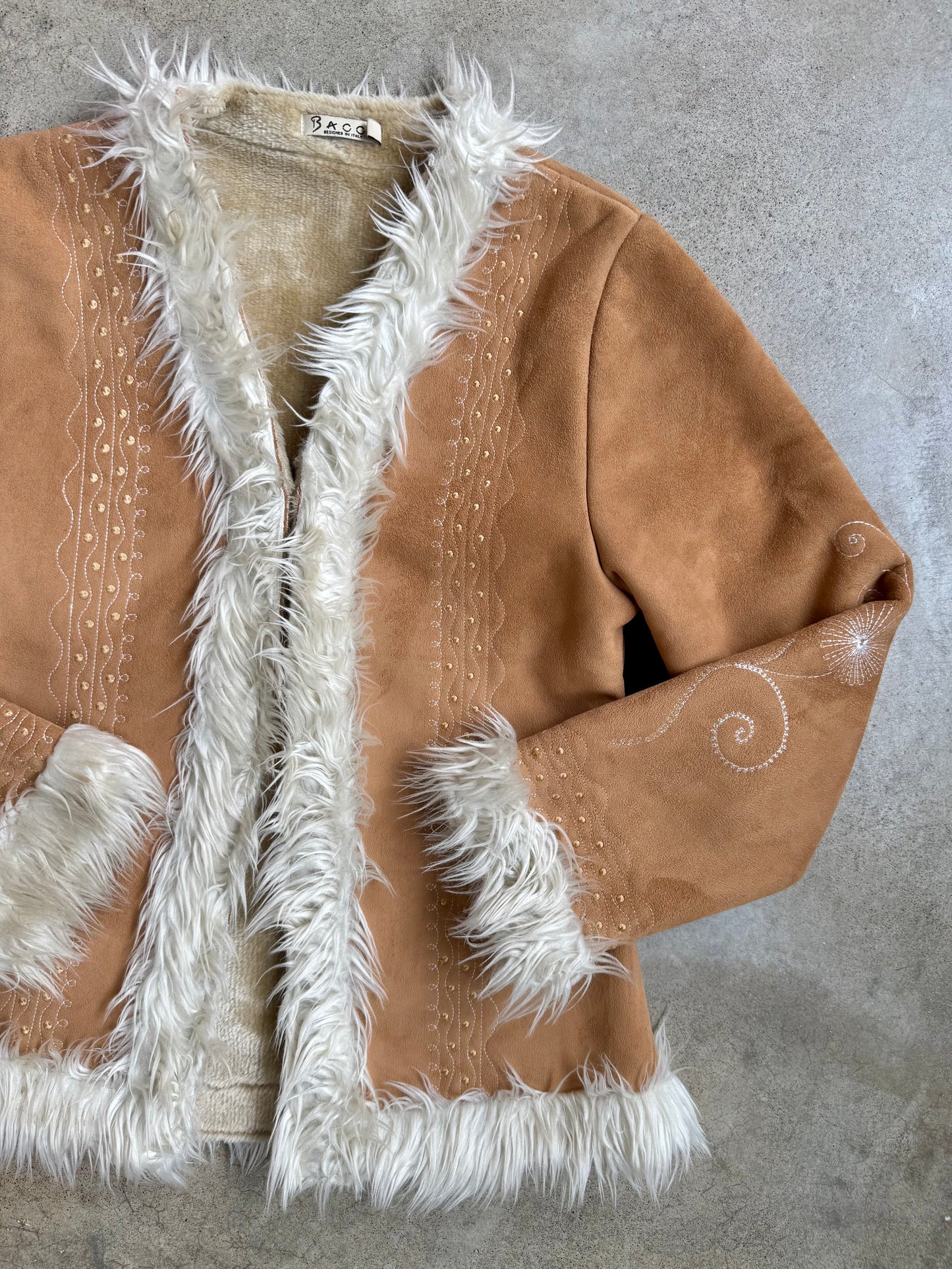 Vintage 1990s Bacci Faux Suede Embroidered Penny Lane Style Jacket | Medium