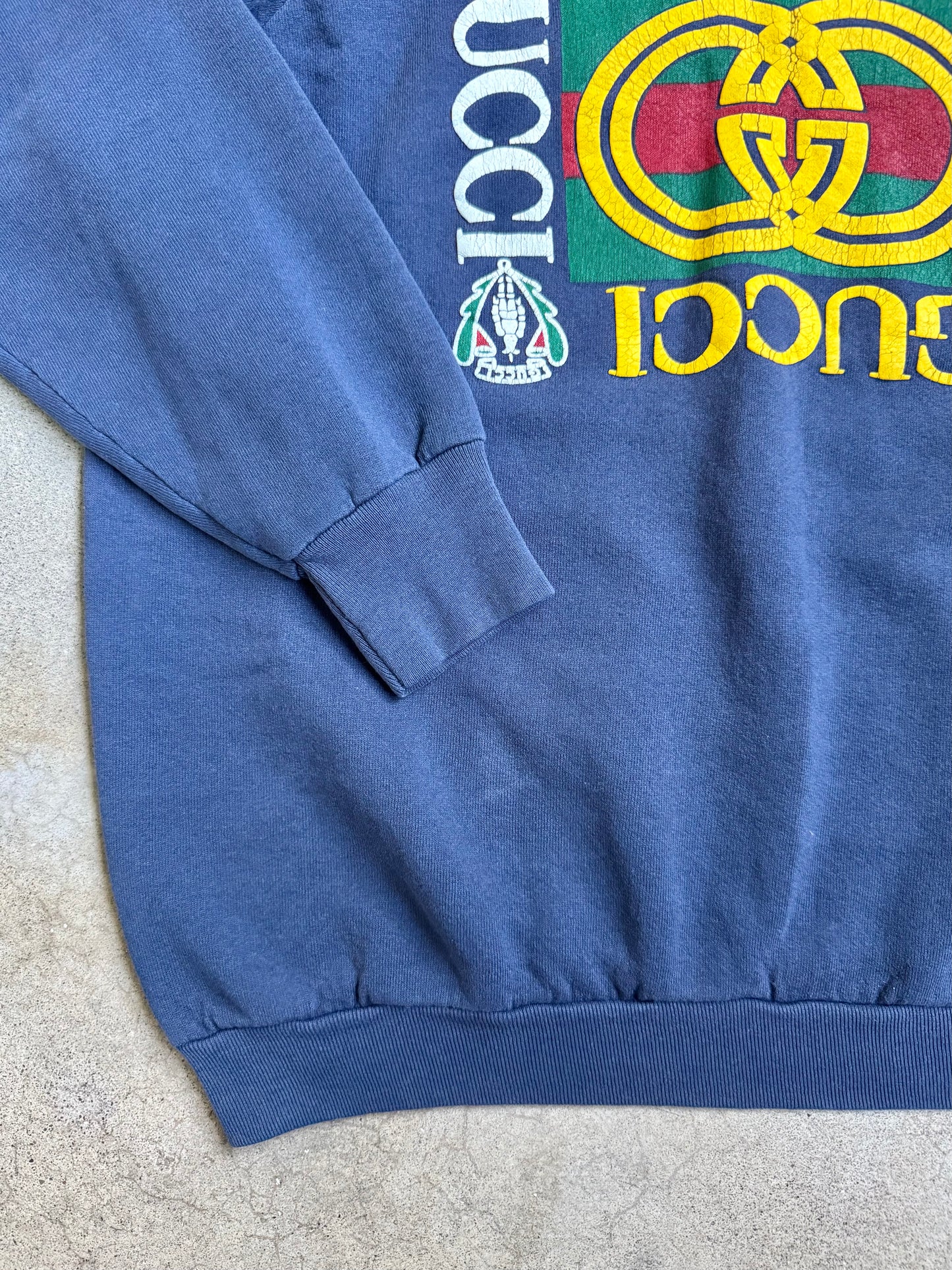 Vintage 1980s/90s Blue Gucci Graphic Raglan Sweatshirt | L/XL