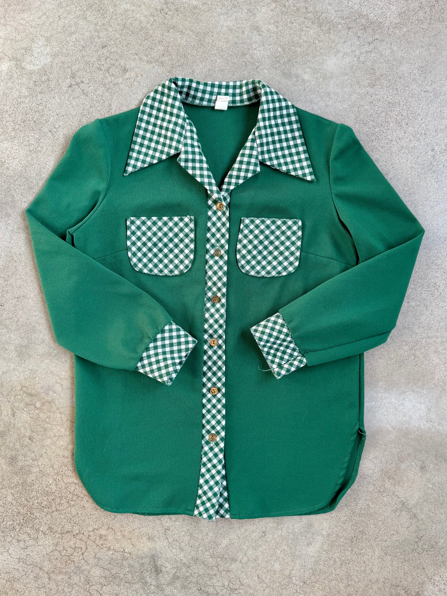 Vintage 1970s Green Gingham Two-Piece Polyester Suit | S/M