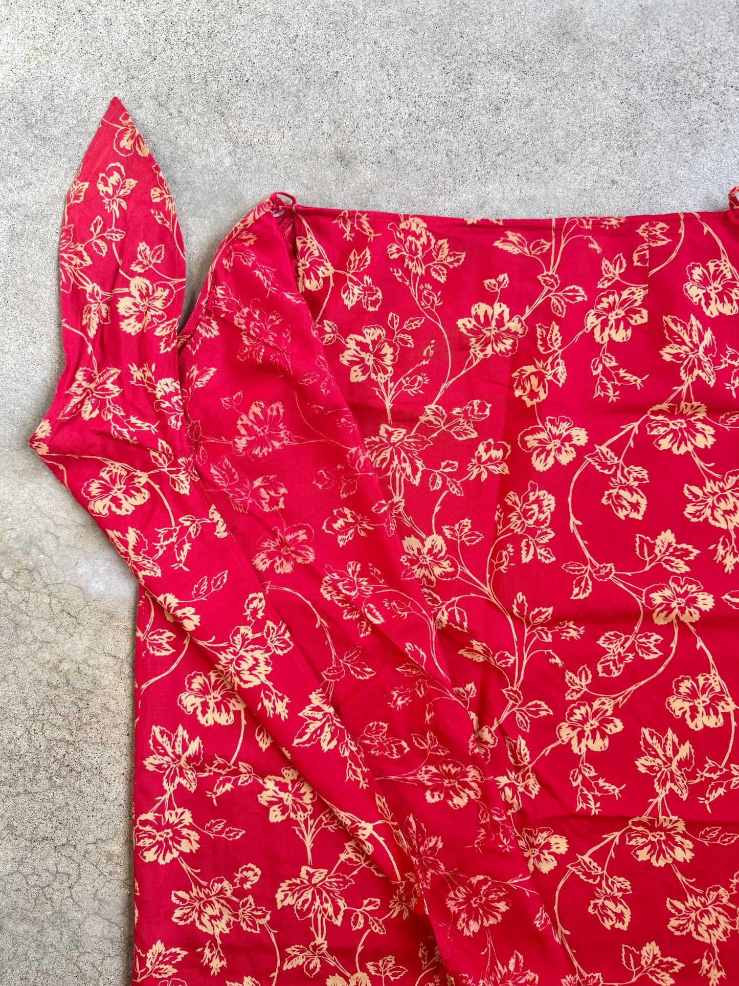Vintage 1990s Lauren Ralph Lauren Red Floral Silk & Linen Wrap Skirt | Waist 31”