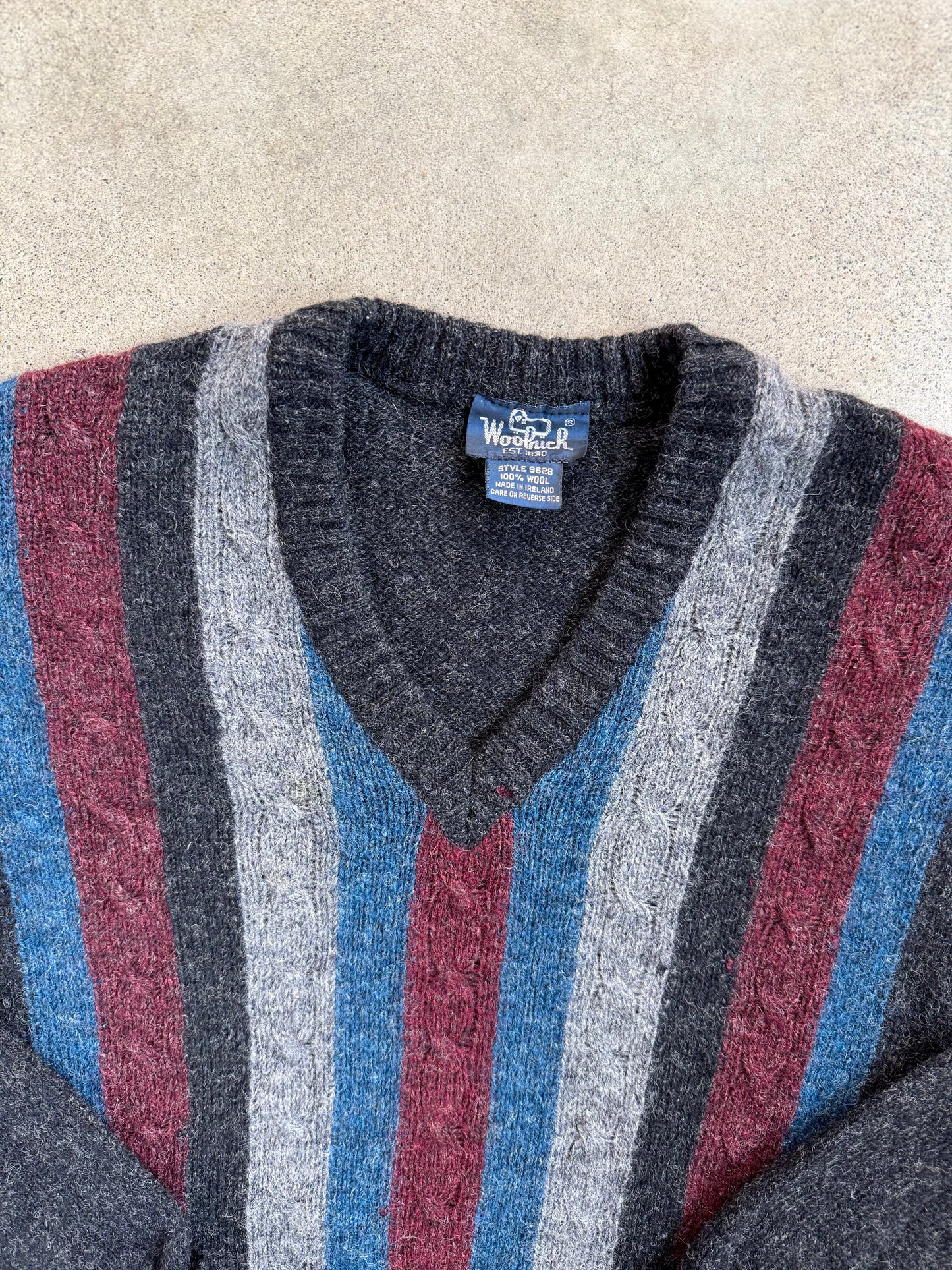 Vintage 1970s Woolrich Striped 100% Wool V-Neck Sweater | Large