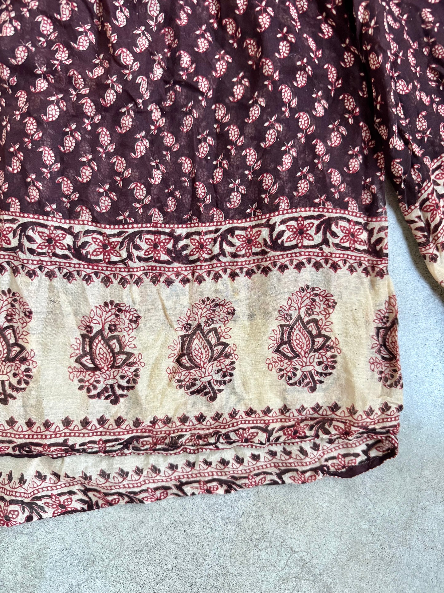 Vintage 1970s Indian Block Print 100% Cotton Gauze Peasant Blouse | Medium