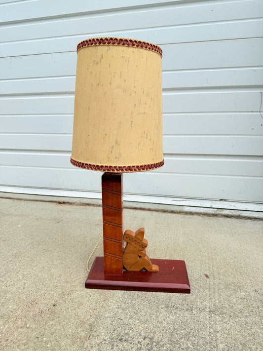 Vintage 1960s Wooden South American “Sleeping Worker” Table Lamp