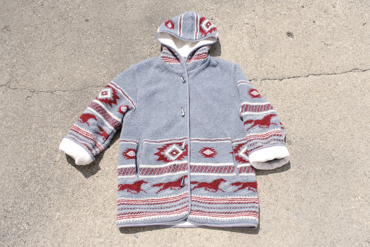 Hooded Fleece Aztec Print Coat