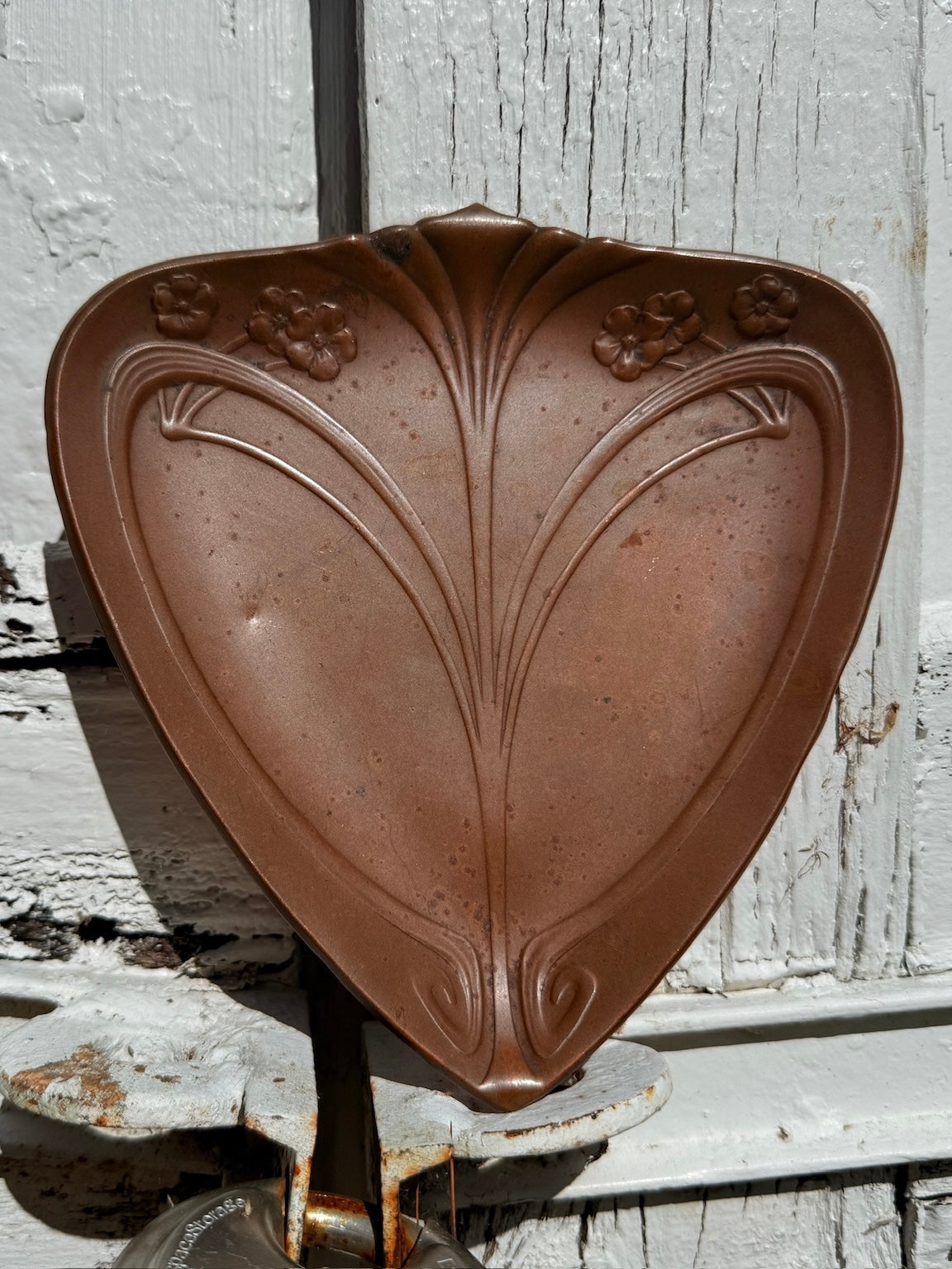 Antique 1920s Art Nouveau Copper Floral Stamped Tray
