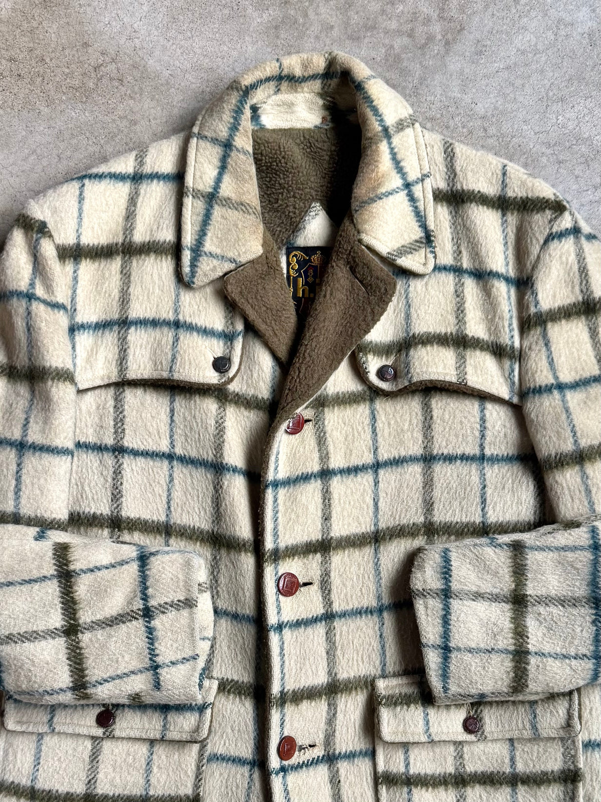 Vintage 1970s H.I.S. Sportswear Faux Fur Lined Plaid Wool Rancher Jacket | Large