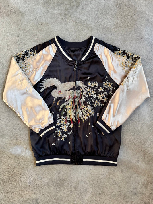 Vintage-Style Japanese Sukajan Embroidered Satin Reversible Bomber Jacket | Small