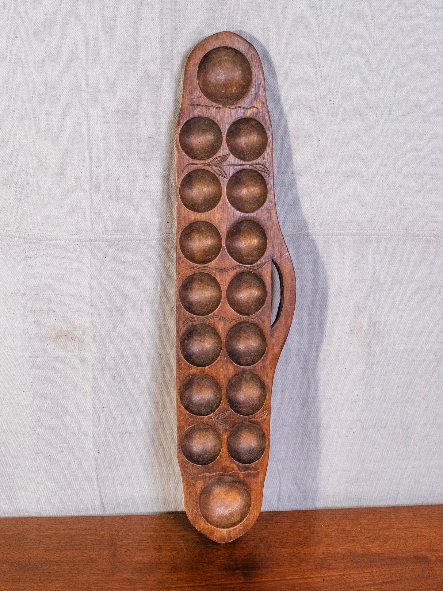 Vintage 1950s Wood-Carved Mancala Board