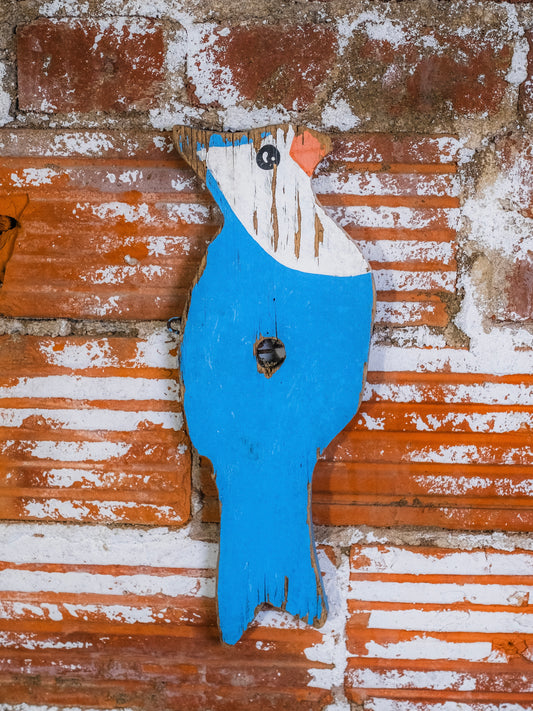 Vintage Folk Art Hand-Painted Wooden Bird