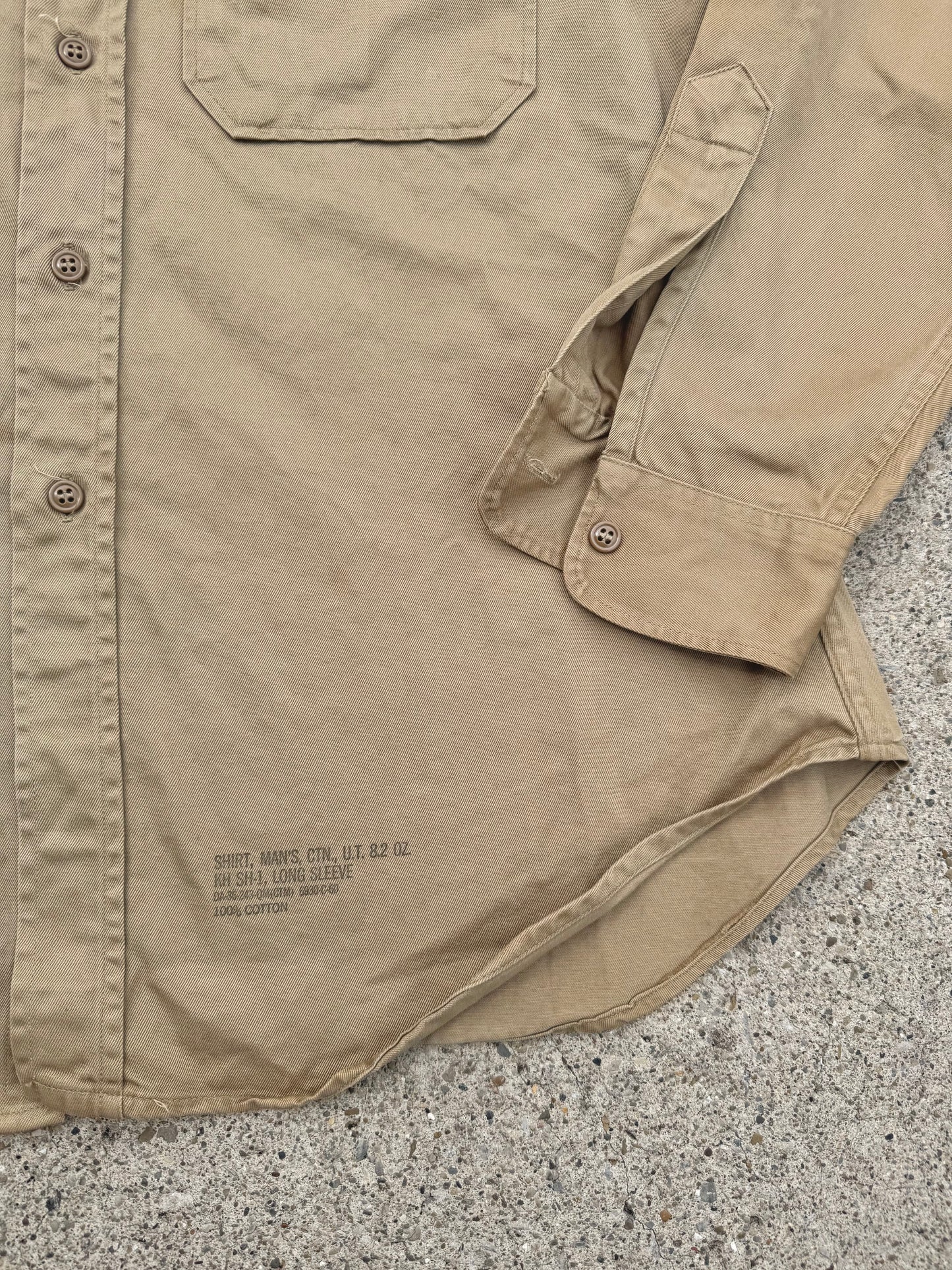 Vintage 1970s Patched Khaki Canvas Utility Shirt | Large