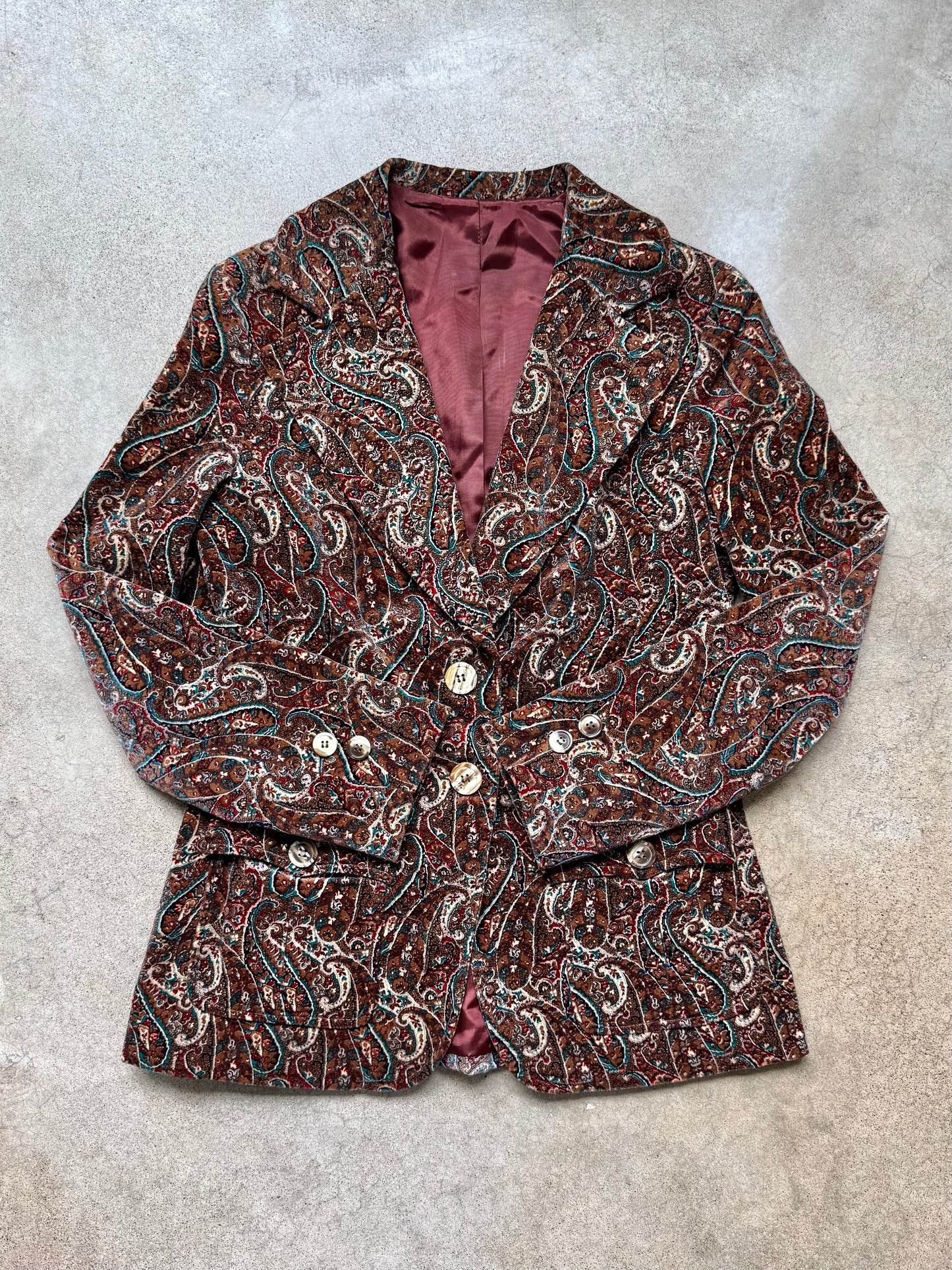 Vintage 1970s Junior House Paisley Cotton Velvet Blazer | Small
