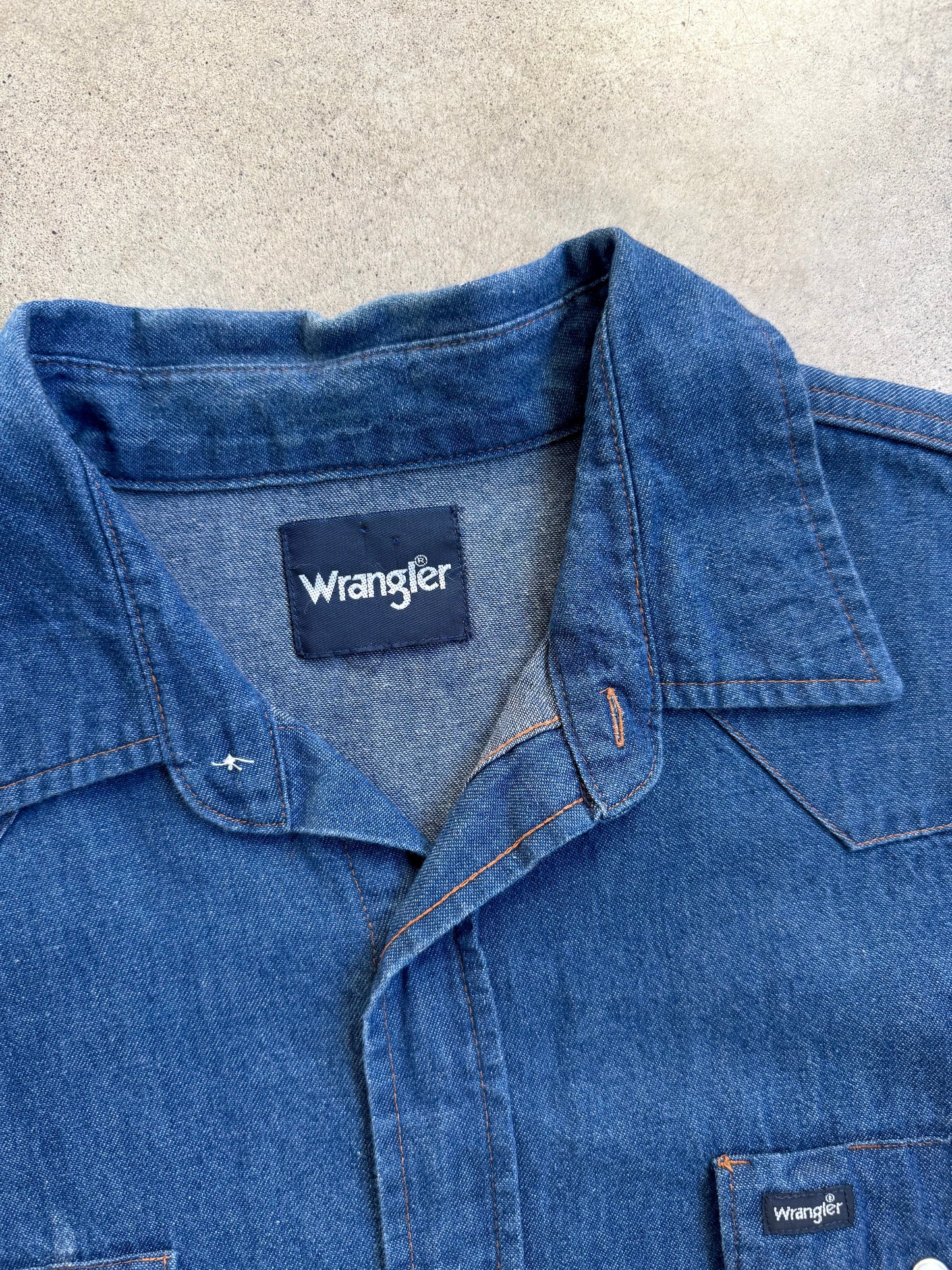 Vintage 1980s Wrangler Western Pearl Snap Denim Shirt | XXL