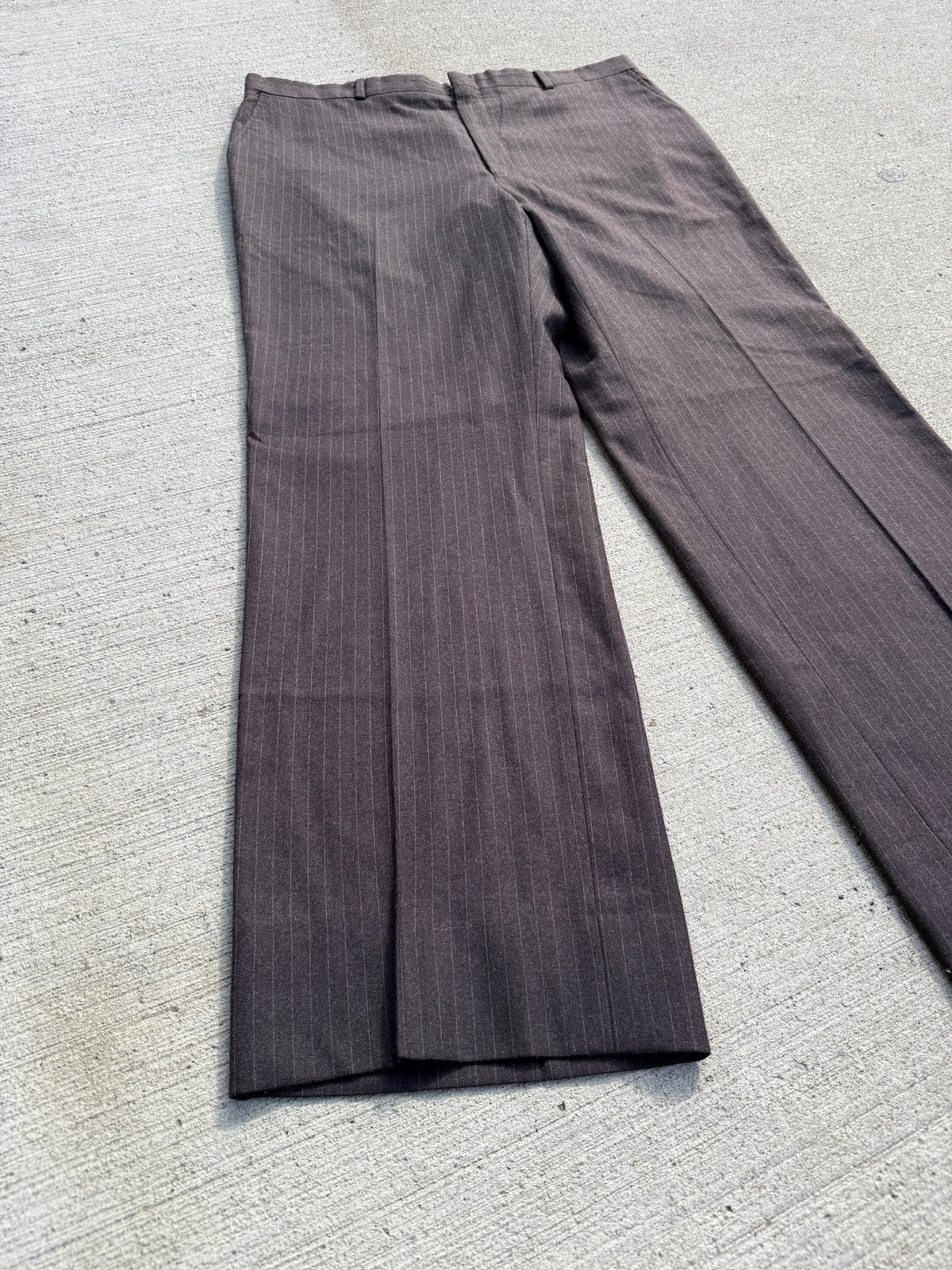 Vintage Charcoal Grey Pinstripe Wool Trousers | Waist 38”