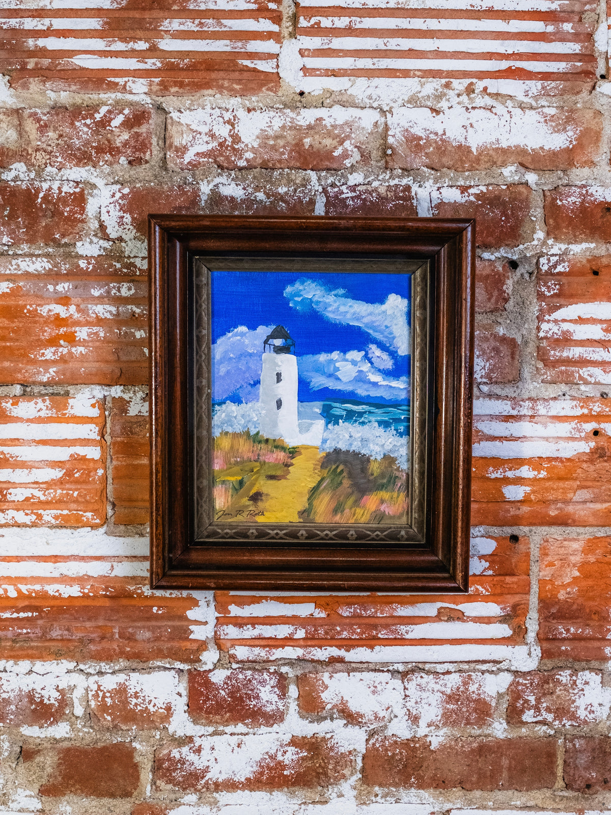 Vintage Framed Lighthouse Landscape Acrylic Painting | Signed