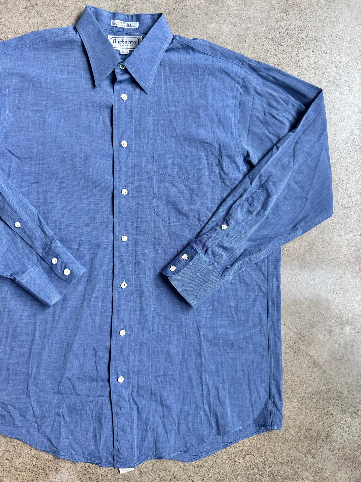 Vintage 1990s Burberrys Blue Cotton Dress Shirt | 16-33